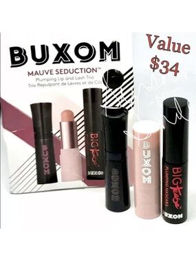 BUXOM Va-Va Plump DOLLY Liquid Lipstick + BIG O Balm + BIG TEASE Mascara 3Pc Set